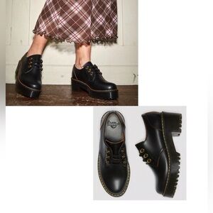 Dr. MARTENS Leona Lo Lug Sole Size 10 Vintage Smooth Leather Platform Shoe Black